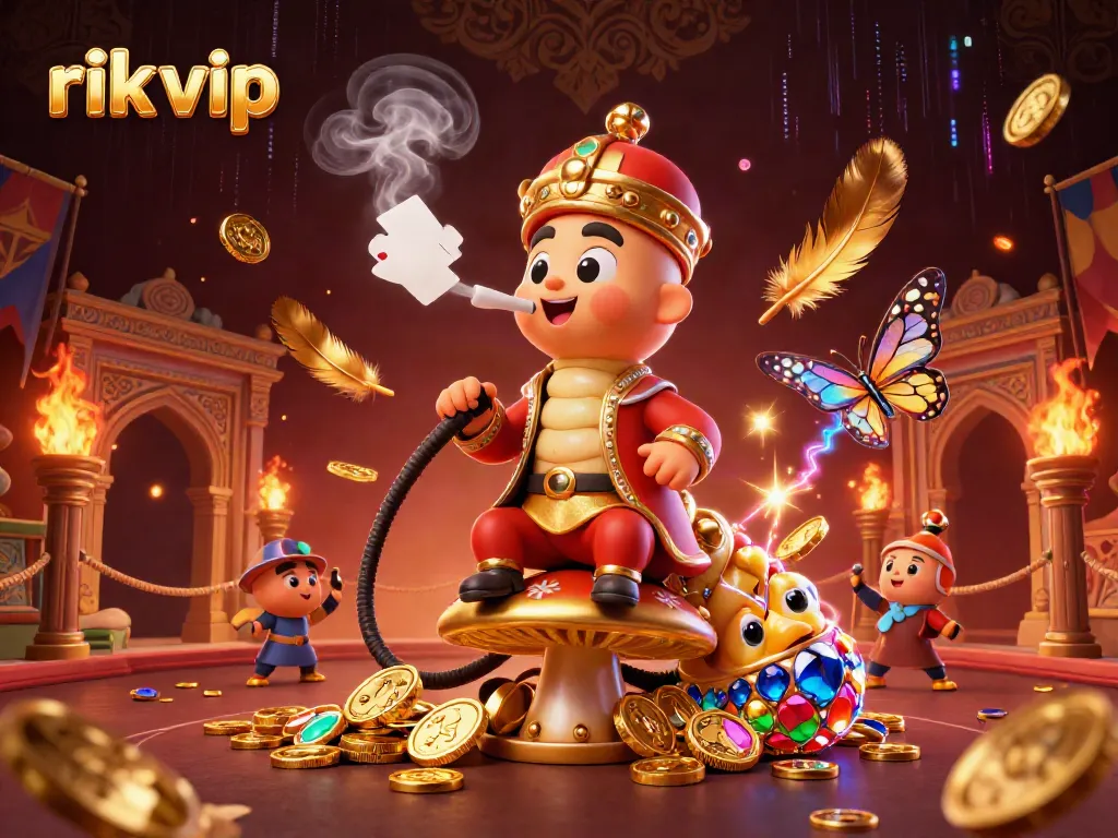 Experience rich gaming entertainment at rik vip with an enchanting golden illustration of a hookah-master.