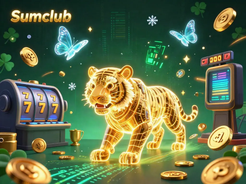 Experience the thrill of Sumclub in a vibrant 3D casino scene where golden tiger energies roam amidst prize-filled excitement.