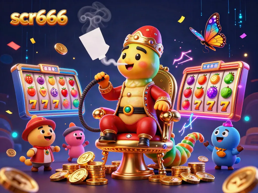 Experience the thrill of scr666 with vibrant slot reels and an enchanting sultan character.