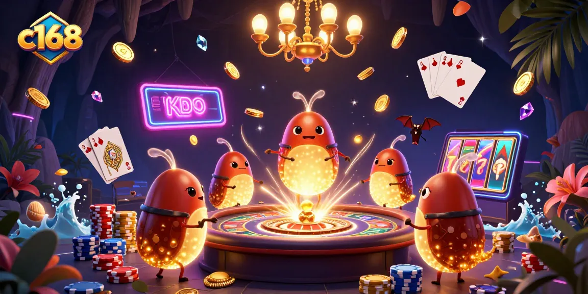 C168 players enjoy a vibrant casino experience with glowworms and exciting game elements illuminating the scene.