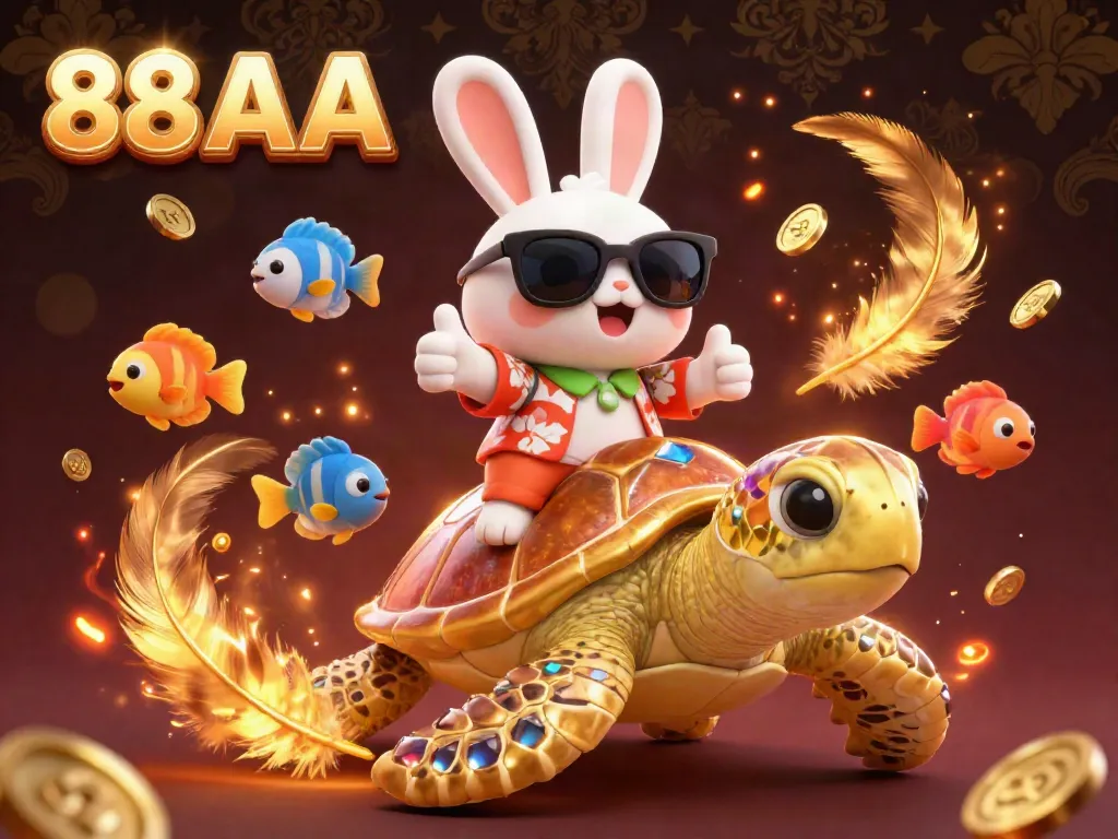 Engage with 88 AA's lively rabbit and turtle in a vibrant casino world filled with gold coins and exciting game elements.