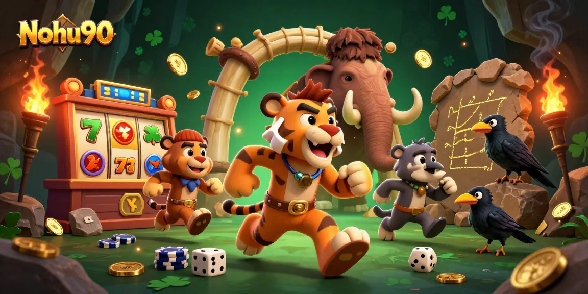 Nohu90 players experience thrilling jackpots with colorful slot reels in a vibrant casino.