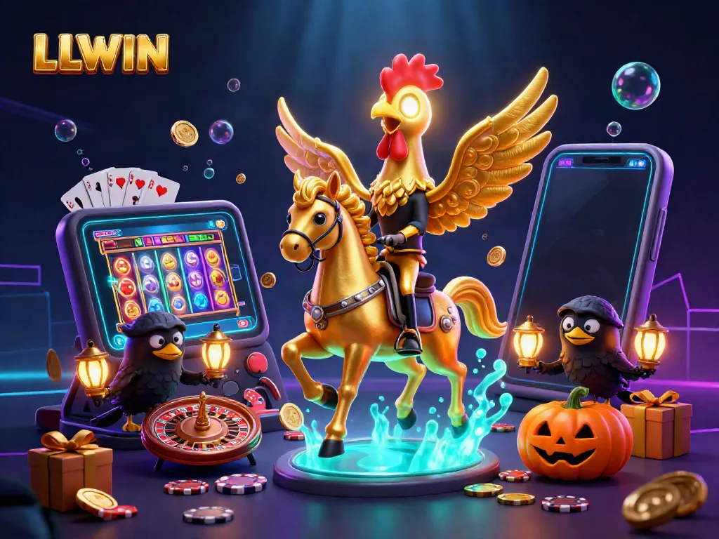 Experience thrilling casino adventures with LLWIN's animated golden rooster and spectral scenes.