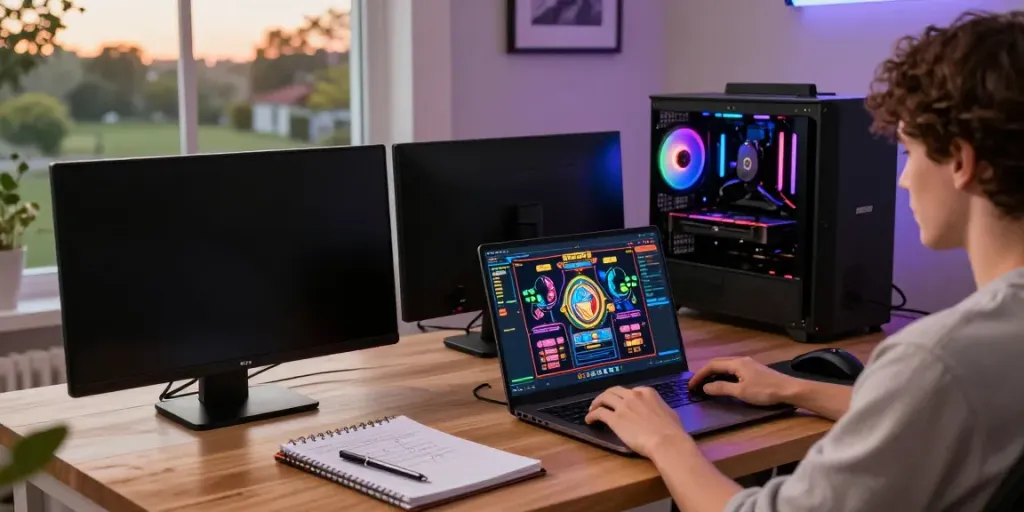 bro138 user enjoying high-availability gaming experience with laptop, gaming accessories, and cozy atmosphere