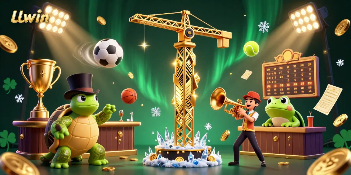Experience the vibrant gambling atmosphere of LLwin with lively characters playing amidst dynamic sports elements.