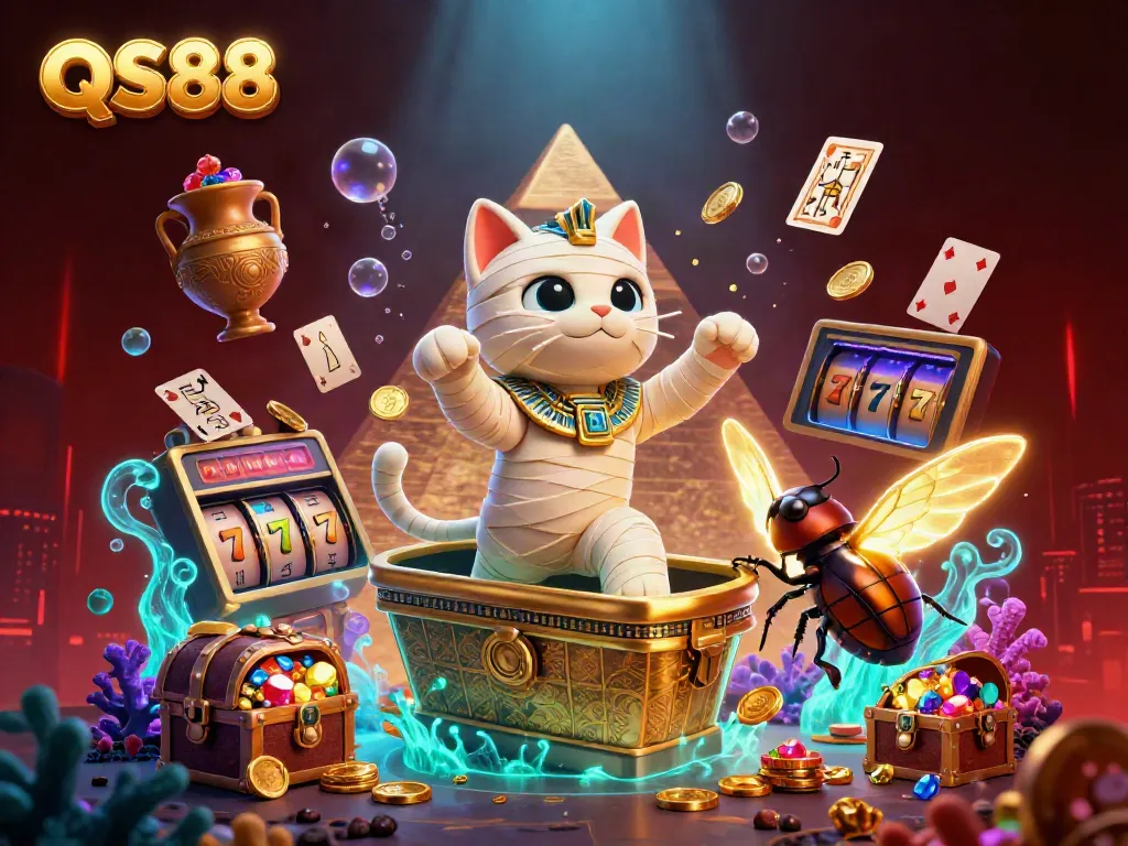Experience excitement at QS88 with a vibrant 3D cartoon illustration featuring unique gaming elements and engaging characters.