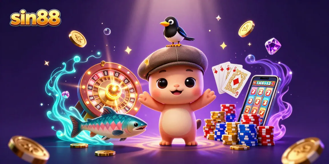 Experience sin88's vibrant 3D casino illustration with charming characters and dynamic gaming elements.