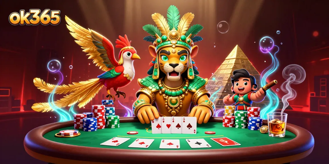 Play top-tier poker with ok365's vibrant 3D casino scene featuring iconic characters and rich game elements.