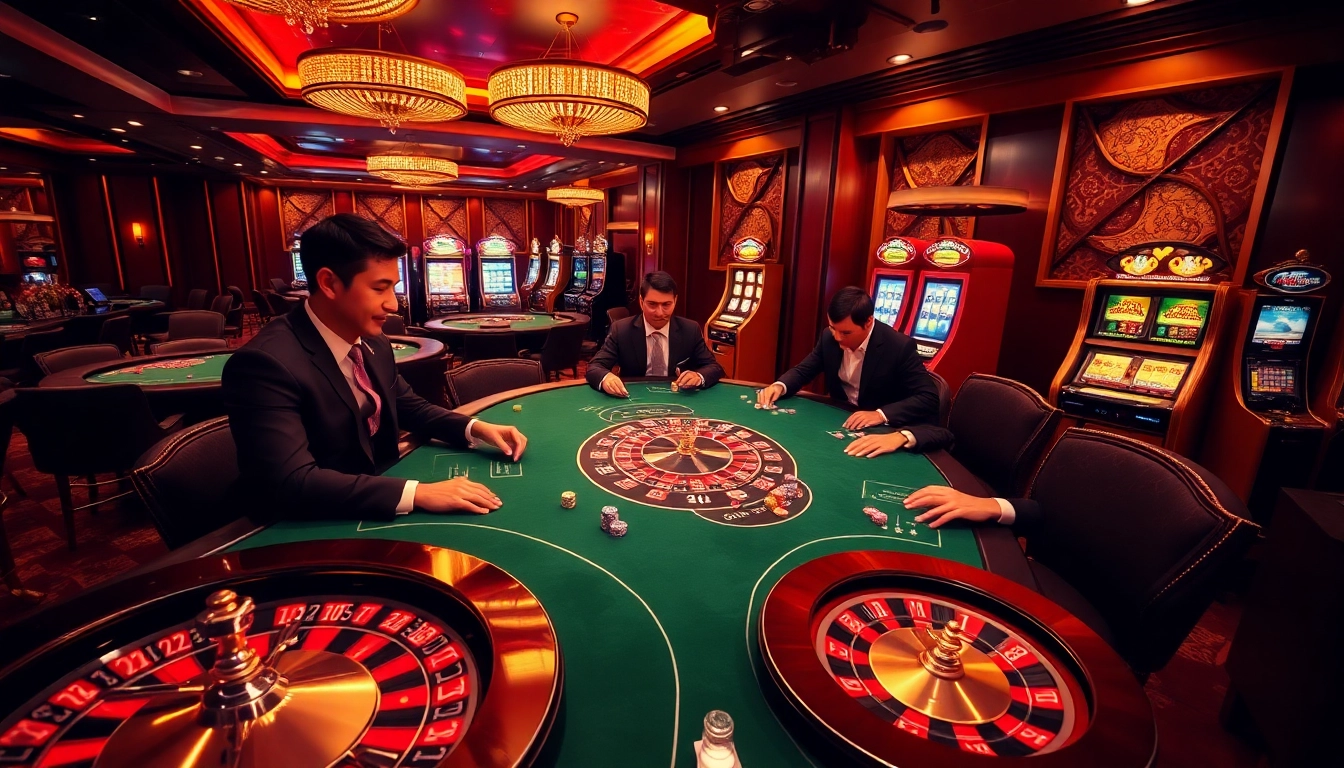 Engaged players at 33win's luxurious casino tables, showcasing poker excitement and vibrant gameplay.