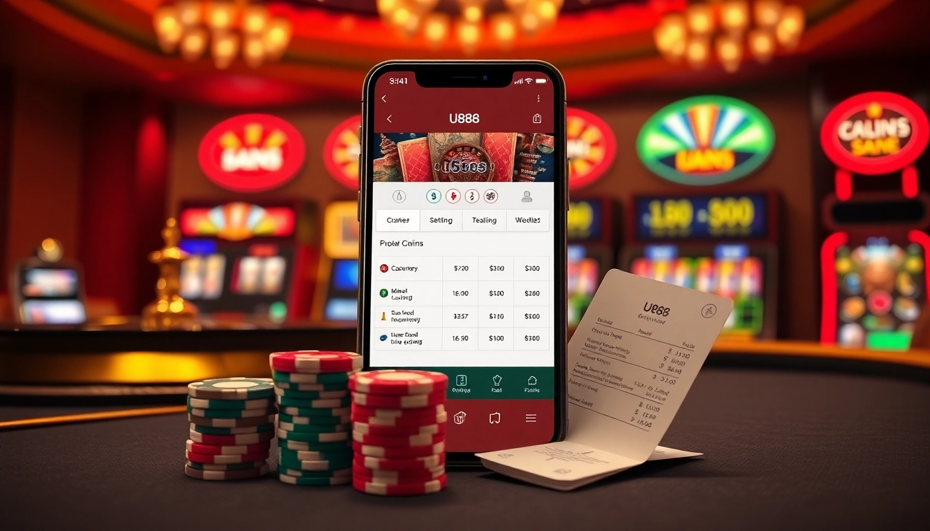 Experience U888's thrilling online gambling with a sleek interface showcasing interactive casino games.