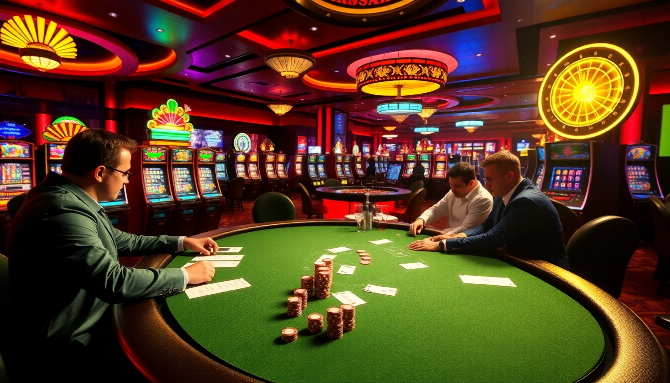 Players strategizing at a luxurious poker table in a vibrant casino scene featuring C168 elements.