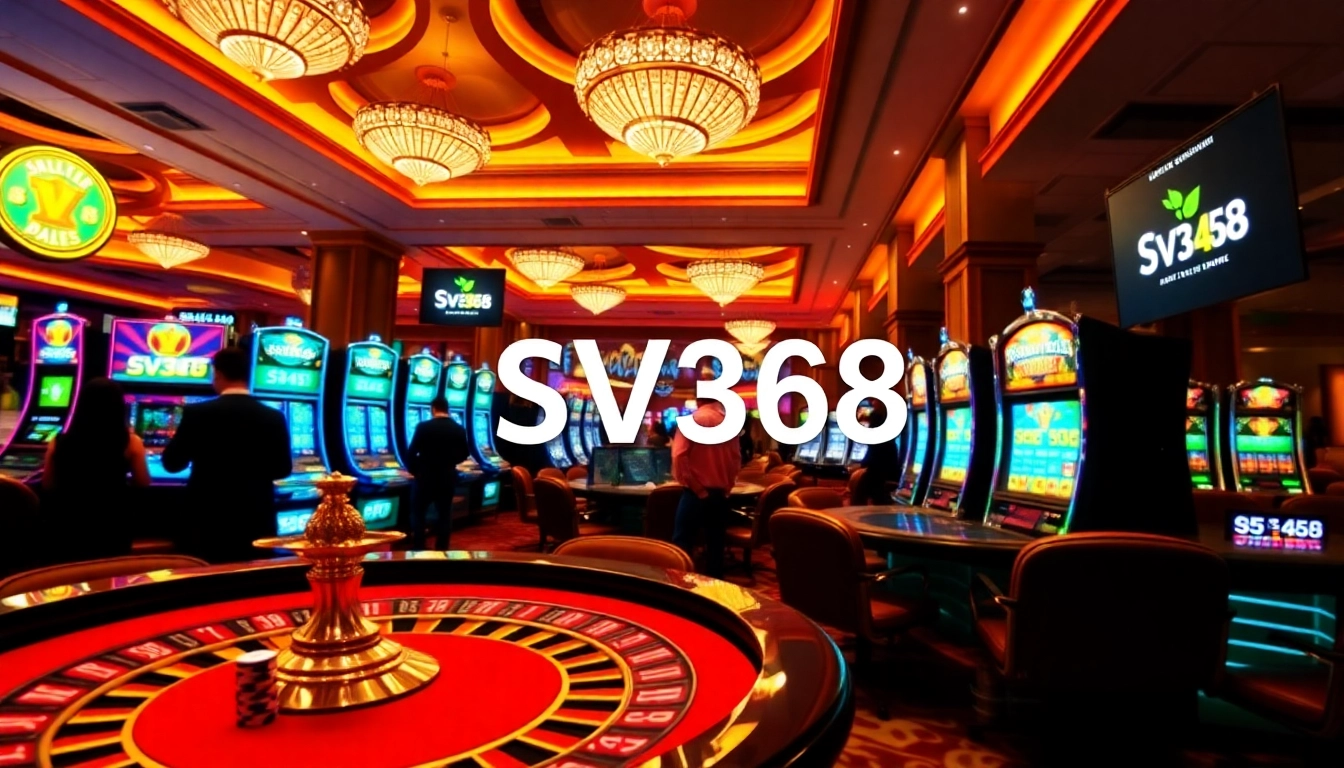 Experience the excitement of SV368 at a vibrant casino, featuring slot machines and poker games.