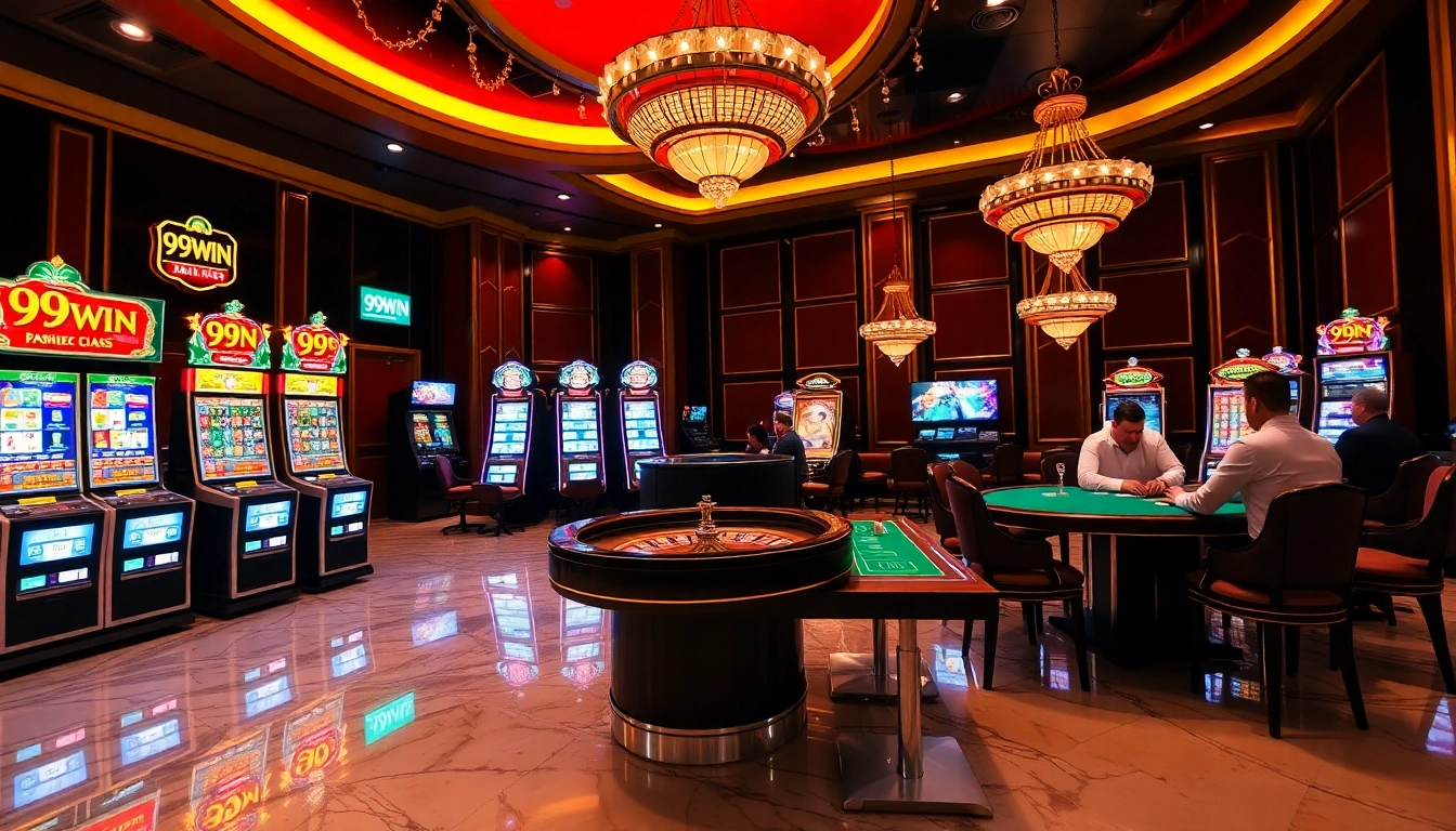 Experience thrilling gaming action at 99WIN with vibrant casino elements and players engaged.