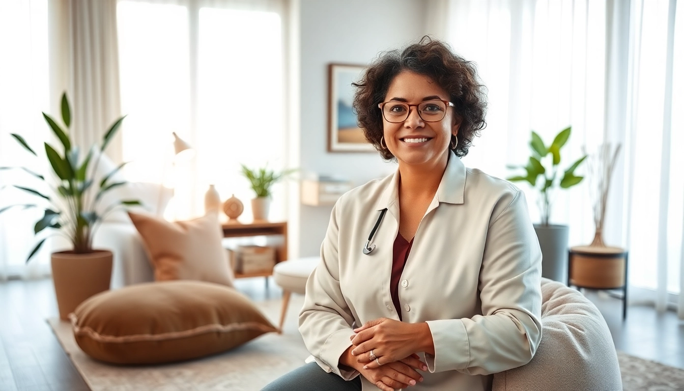 A therapist provides strategies for managing stress and anxiety in a peaceful office.