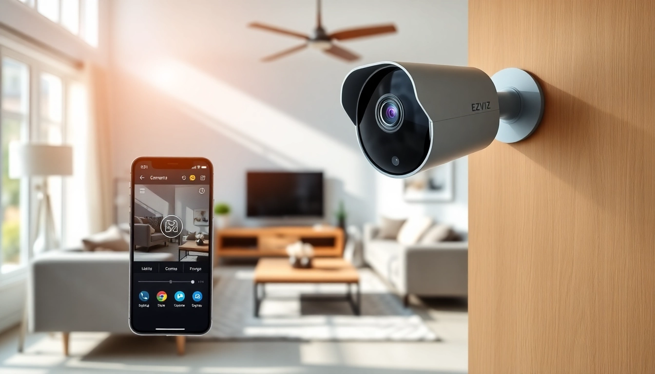 Cámaras Ezviz desplegadas en un hogar moderno, que muestran características de seguridad y capacidades de monitoreo remoto.