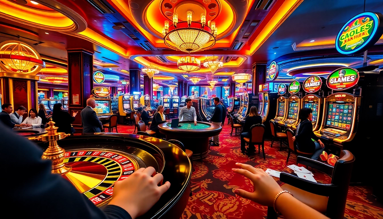 Exciting casino scene depicting players winning at trang chủ 88bet games with colorful slot machines and poker chips.