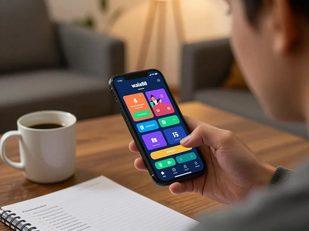 Engaged user navigating the wala88 app for live betting from a cozy home setting