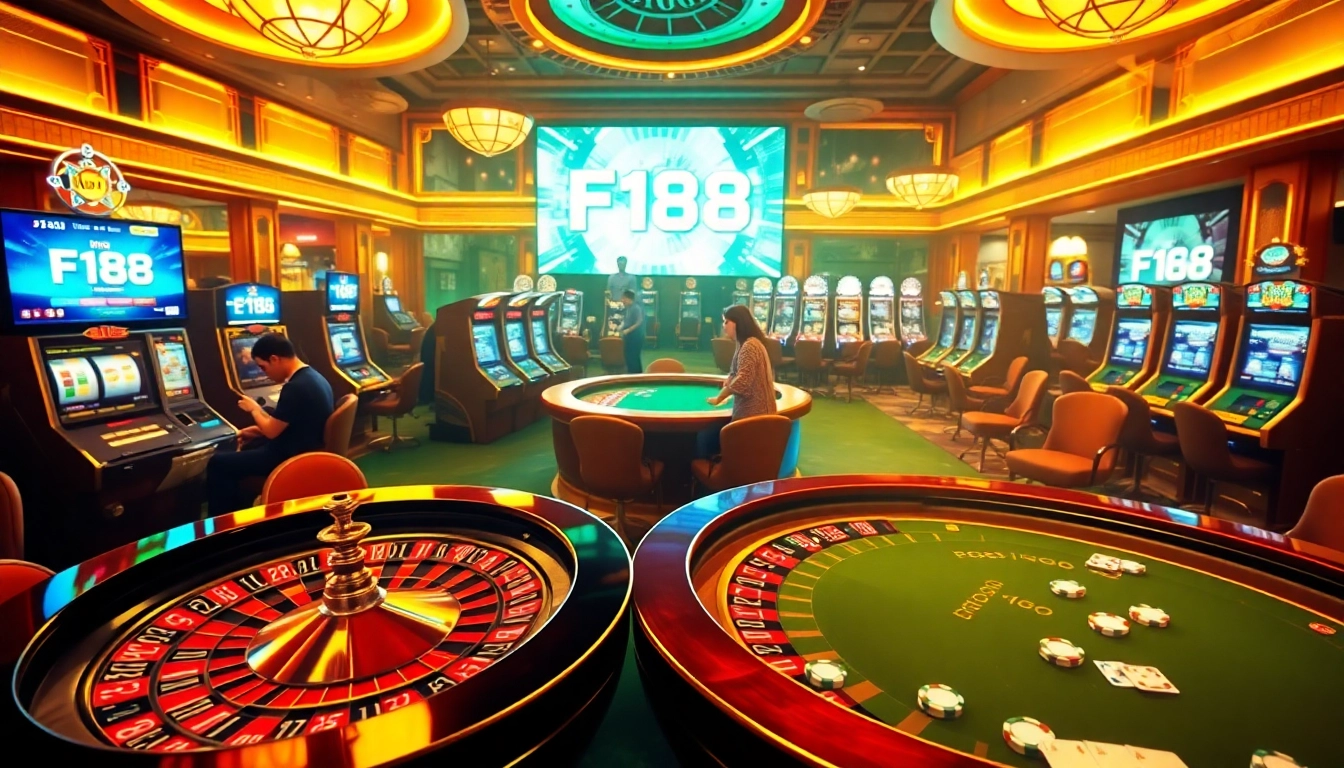 Experience the thrill of gaming at F168 with vibrant casino visuals and engaging betting activities.