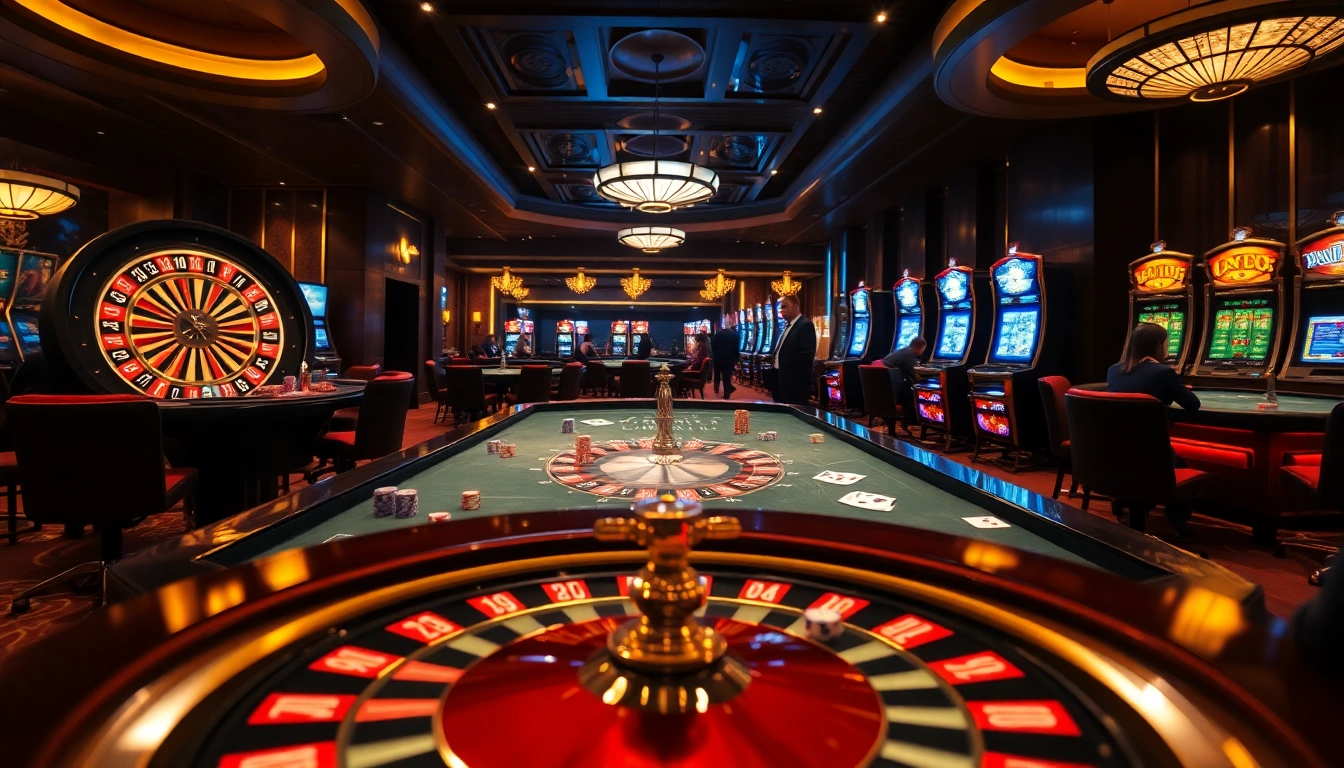 Experience thrilling gaming at X88's luxurious casino scene with poker tables and roulette.