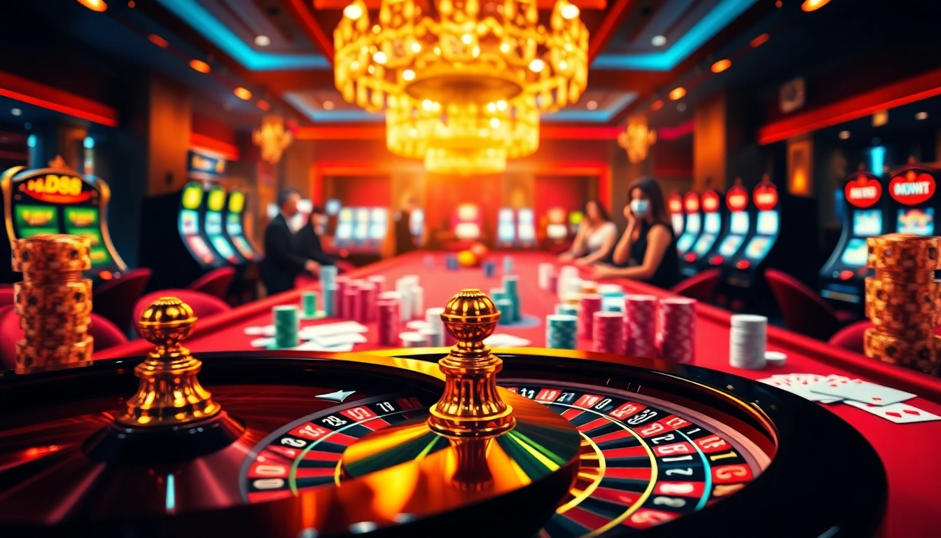Engage in high-stakes play at say88, featuring a luxurious casino table with vibrant chips and cards.