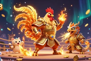 Experience the excitement of lu88's cockfighting arena with dynamic characters and vibrant elements.